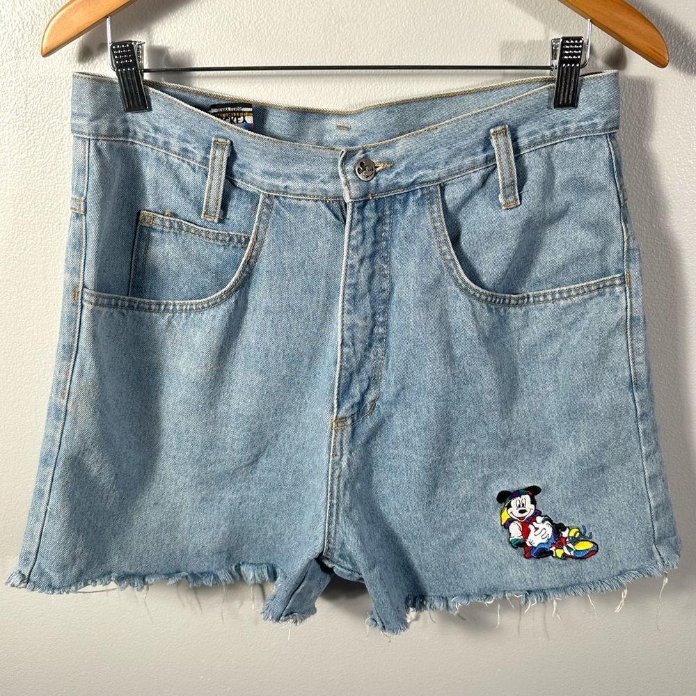 Mickey Unlimited Vintage Blue Denim Jean Shorts Size Large Y2K Disney Mouse